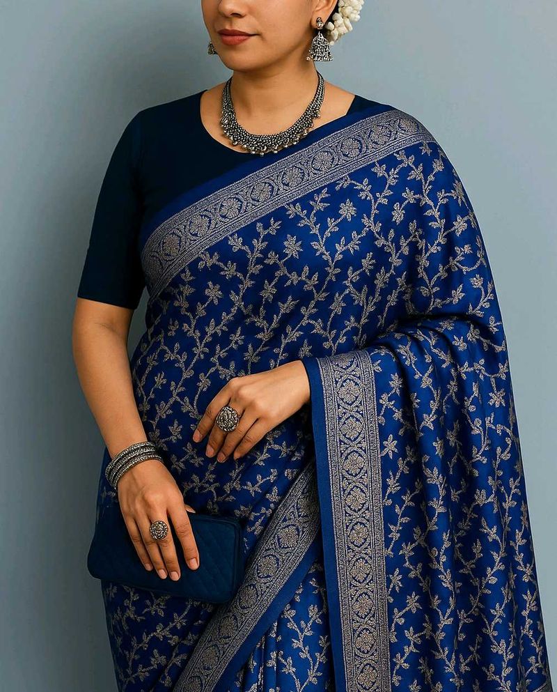 Stylish Silver Zari Work Saree