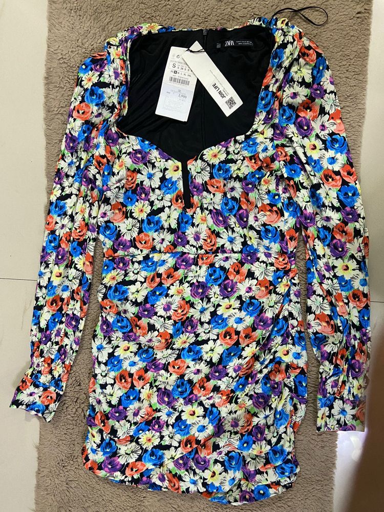 Zara overlap Floral Print Mini Dress