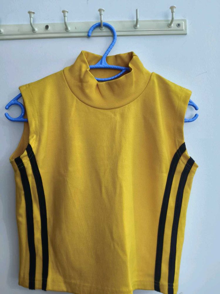 Yellow Sleeveless Turtleneck Top
