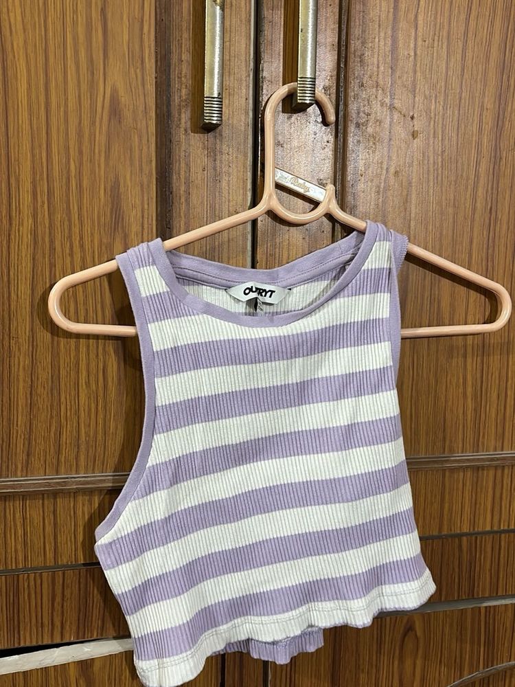 korean Striped Crop Tank Top
