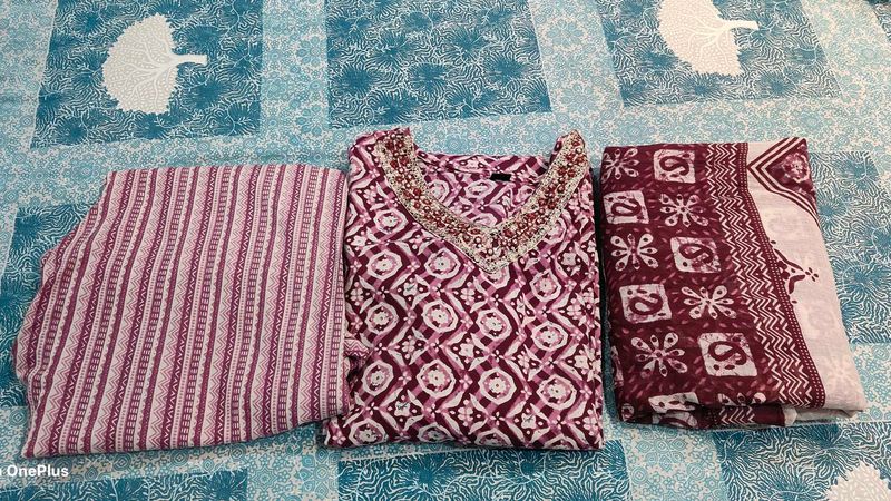 Maroon Printed Kurta Set with duppata