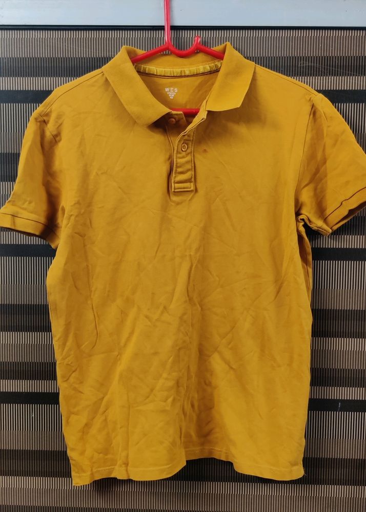Yellow Streachtable Polo Neck T Shirt