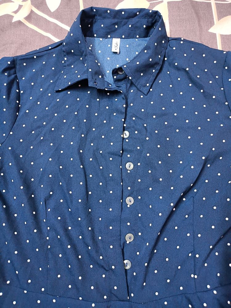 Navy Blue Polka Dots Dress