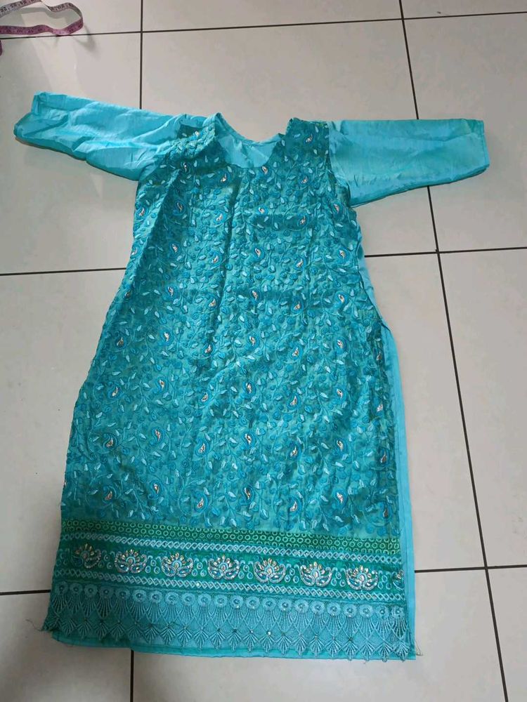 Teal Embroidered Kurta Dress