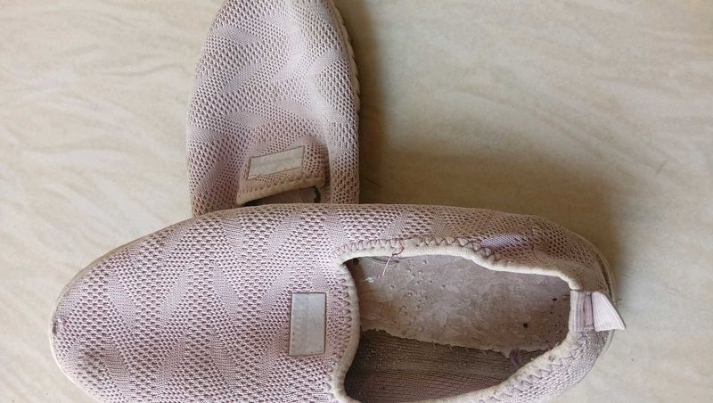 Beige Knit Slip-On Shoes