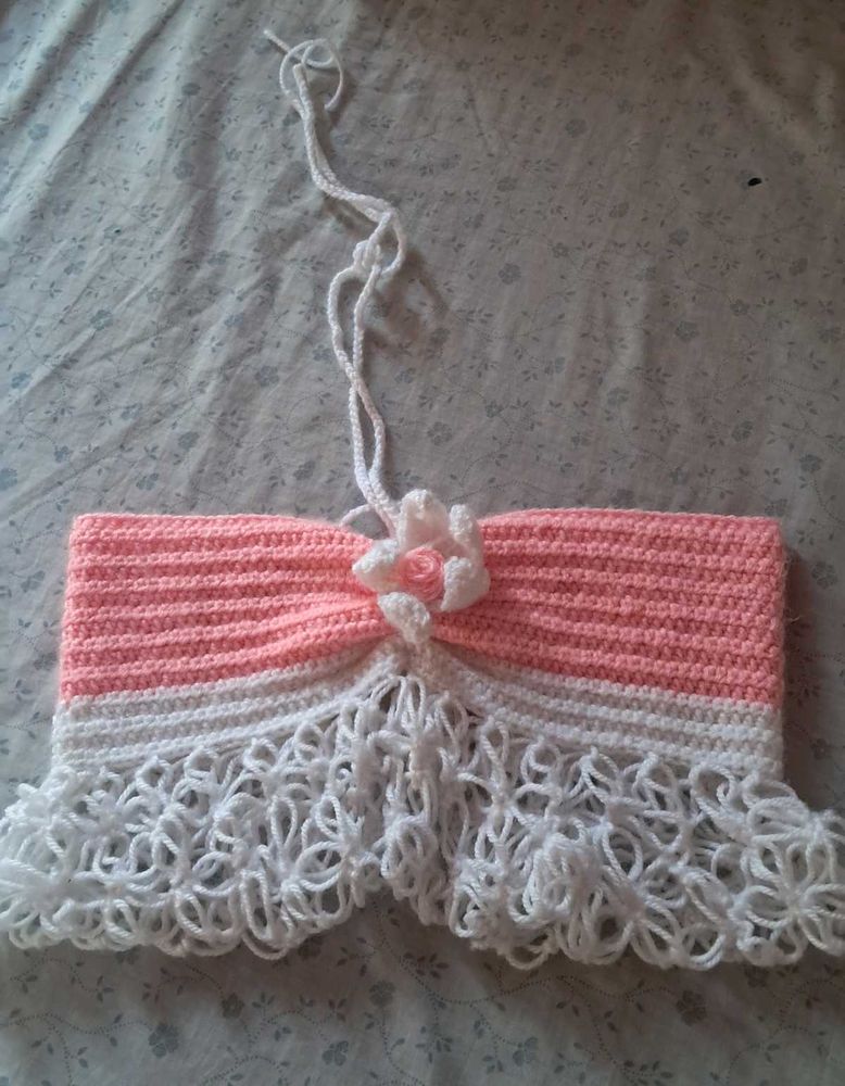Crochet Pink &amp; White Crop Top