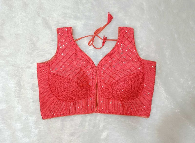 Coral Sequin Embellished Blouse