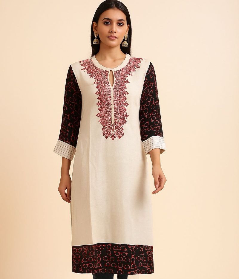 Red Embroidery Khadi Kurti