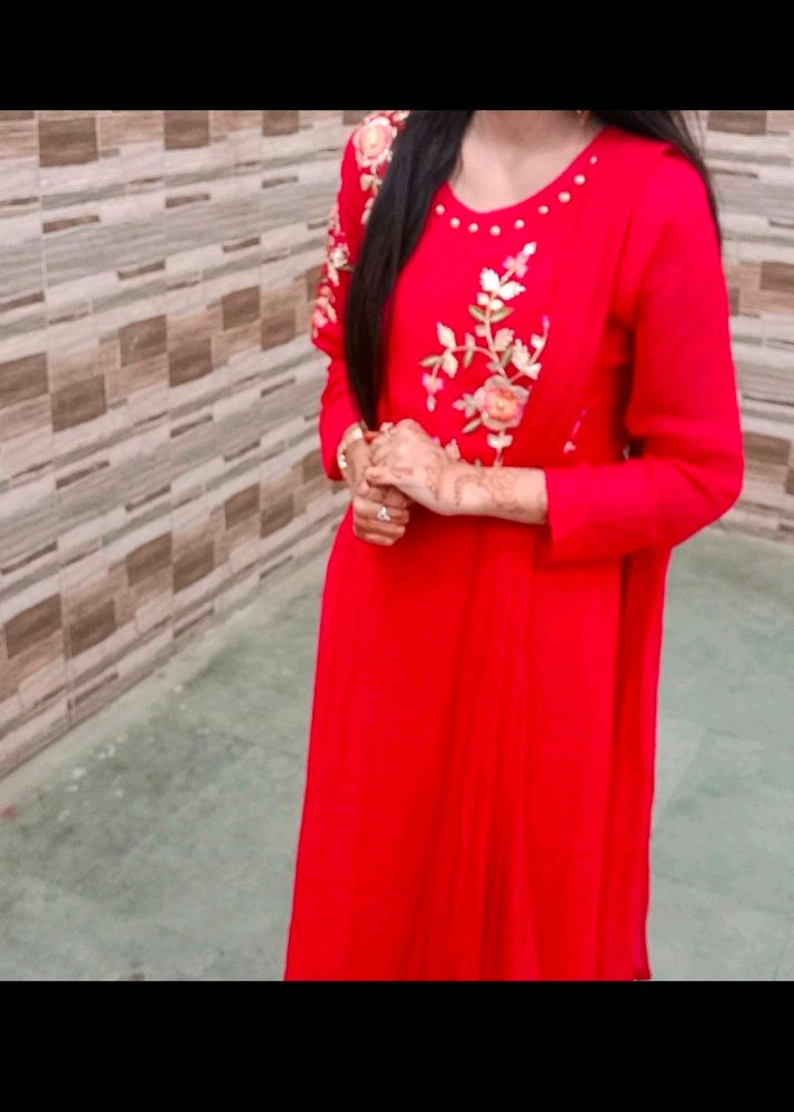 Side Cut Kurti With Plazo Pant And Dupatta