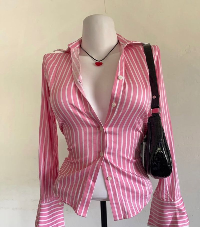 Pink Button Up Fitted Shirt