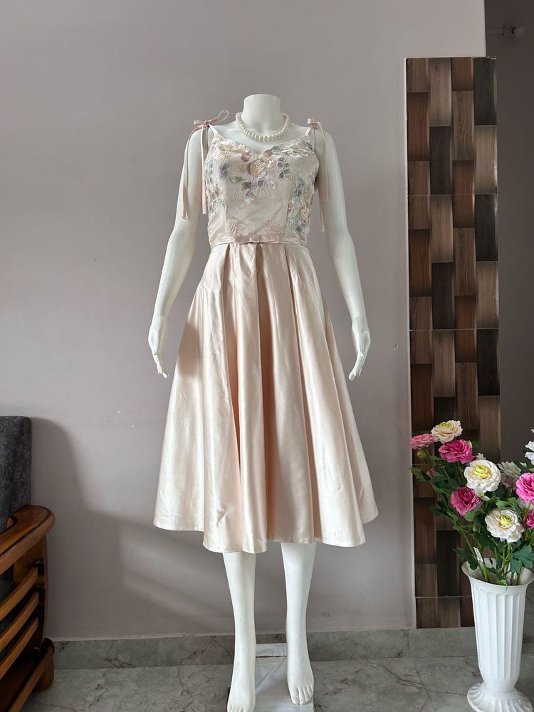 satin floral embellished midi gown