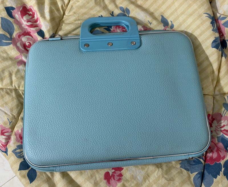 Powder Blue Laptop Bag With Detachable Sling
