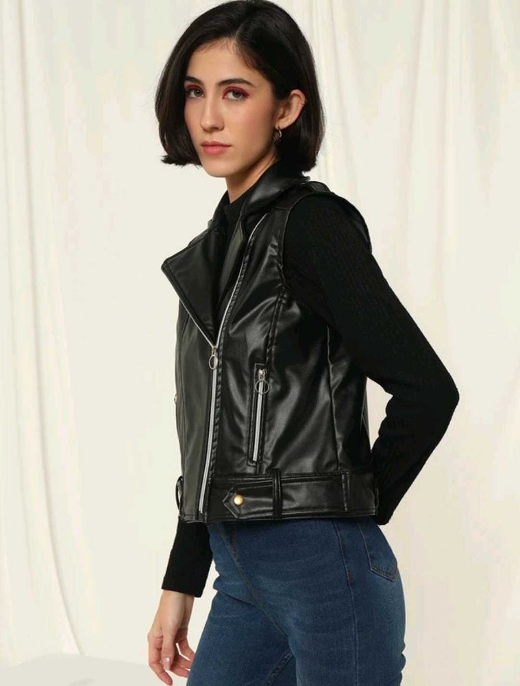 Sleek Black Faux Leather Vest