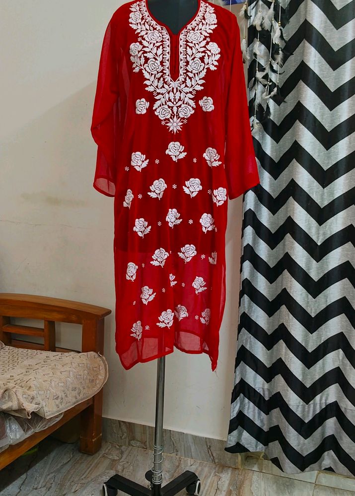 Red Chikankari Kurti