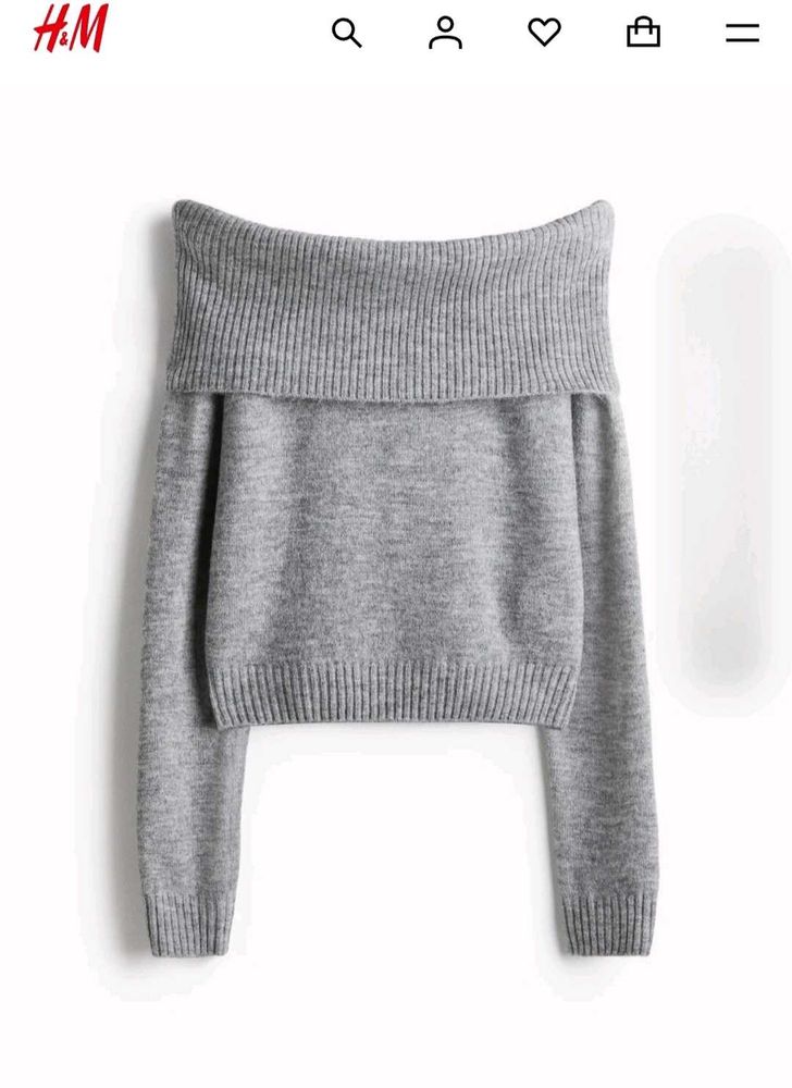 H&amp;M Gray Off-Shoulder Sweater