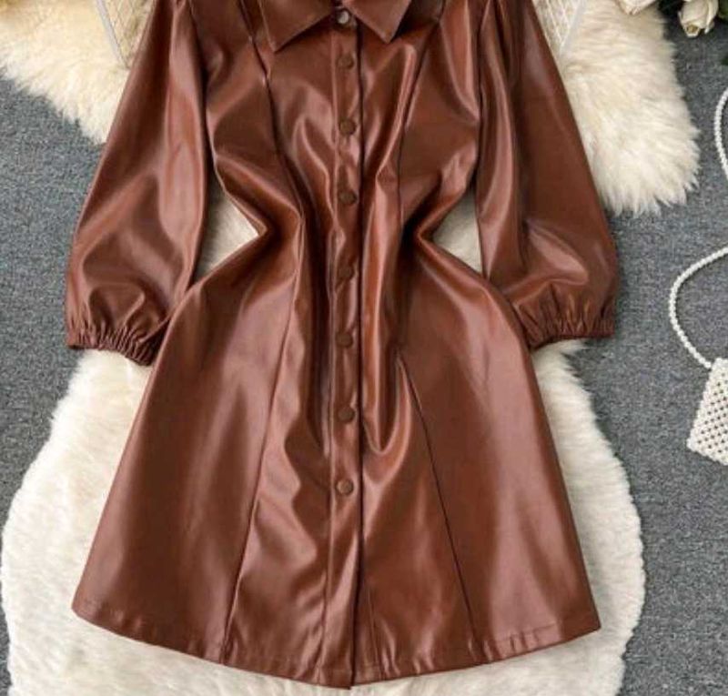 Chic Brown Faux Leather Mini Dress(Unused)