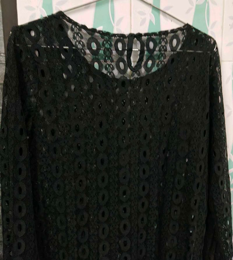 Black Crochet Short Dress (Lace Pattern)