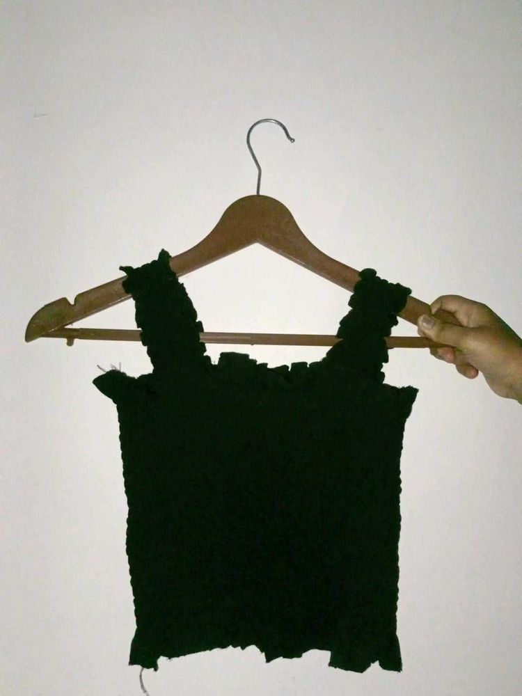 Black Shirred Crop Top