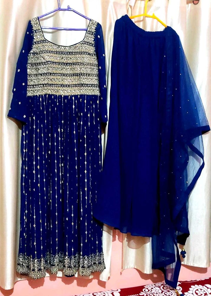 Navy Blue Embroidered Kurta Set