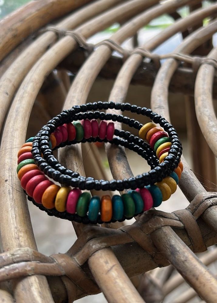 Colorful Wood Bead Bracelet Set