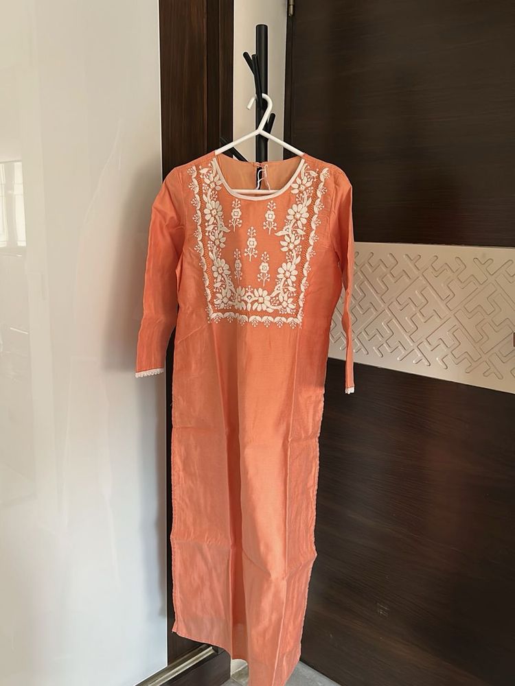 Peach Embroidered Kurti