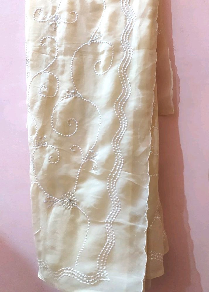 Cream Sequence And Stone Saree