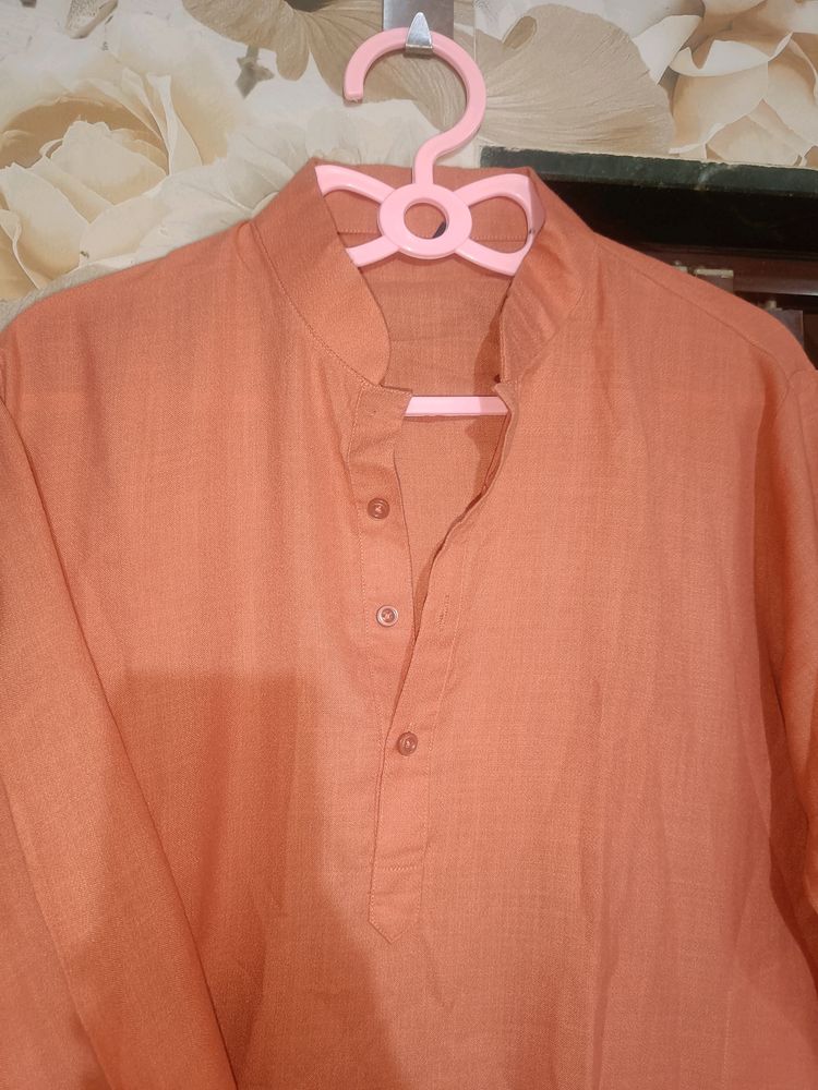New Hand Stitched Orange Kurta For Men