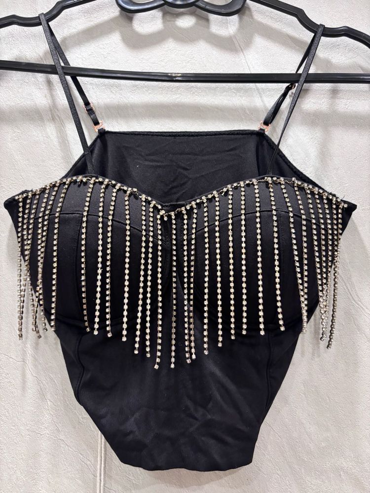 Black Fringe Bodysuit