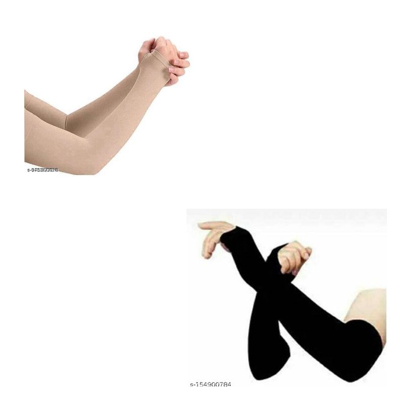 Combo Of 2 (black+beige) Arm Sleeves For Summer