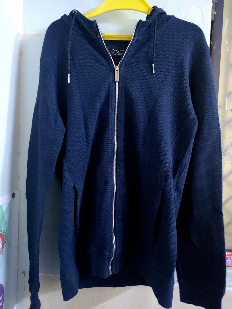 Zara  Zipper Dark Blue Hoodie
