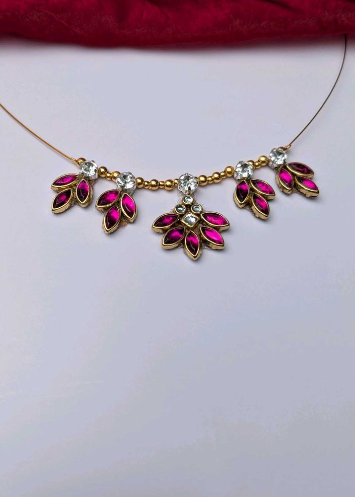 Pink invisible kundan Necklace