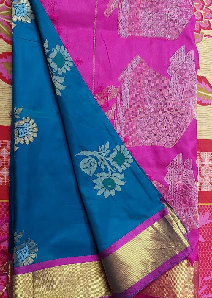 Elegant Pink &amp; Blue Uppada Silk Saree