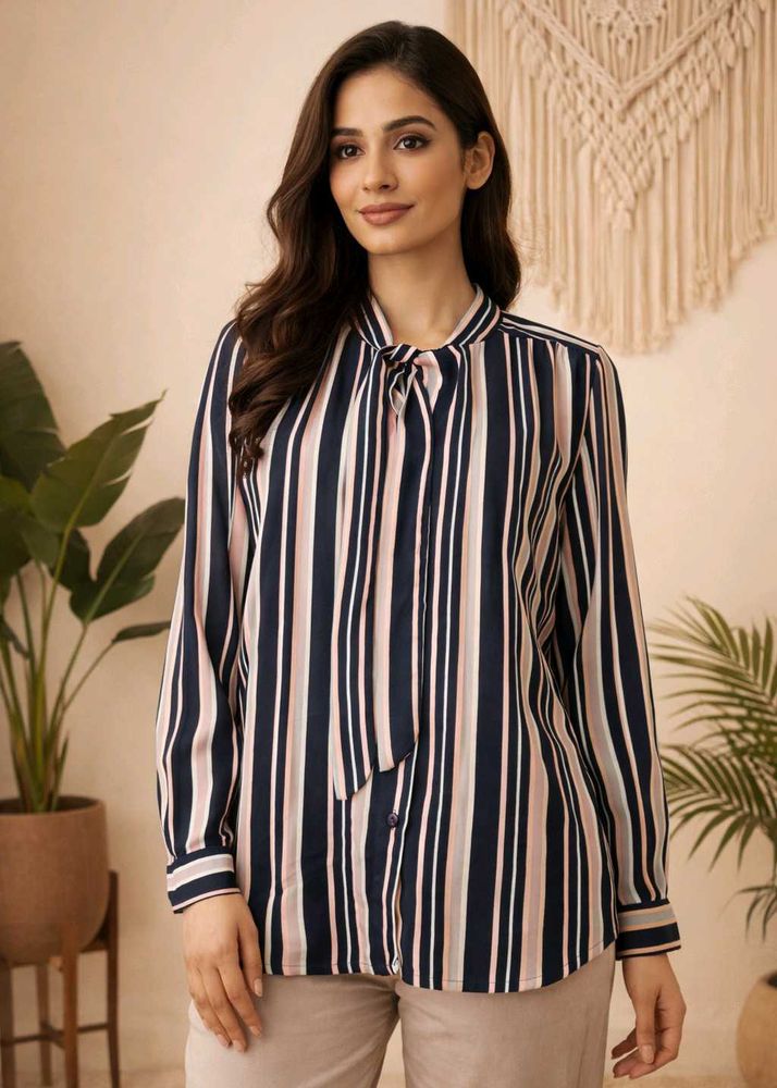 🎄Buy 1, Get 1 Free🎁Striped Blouse with Tie Neck
