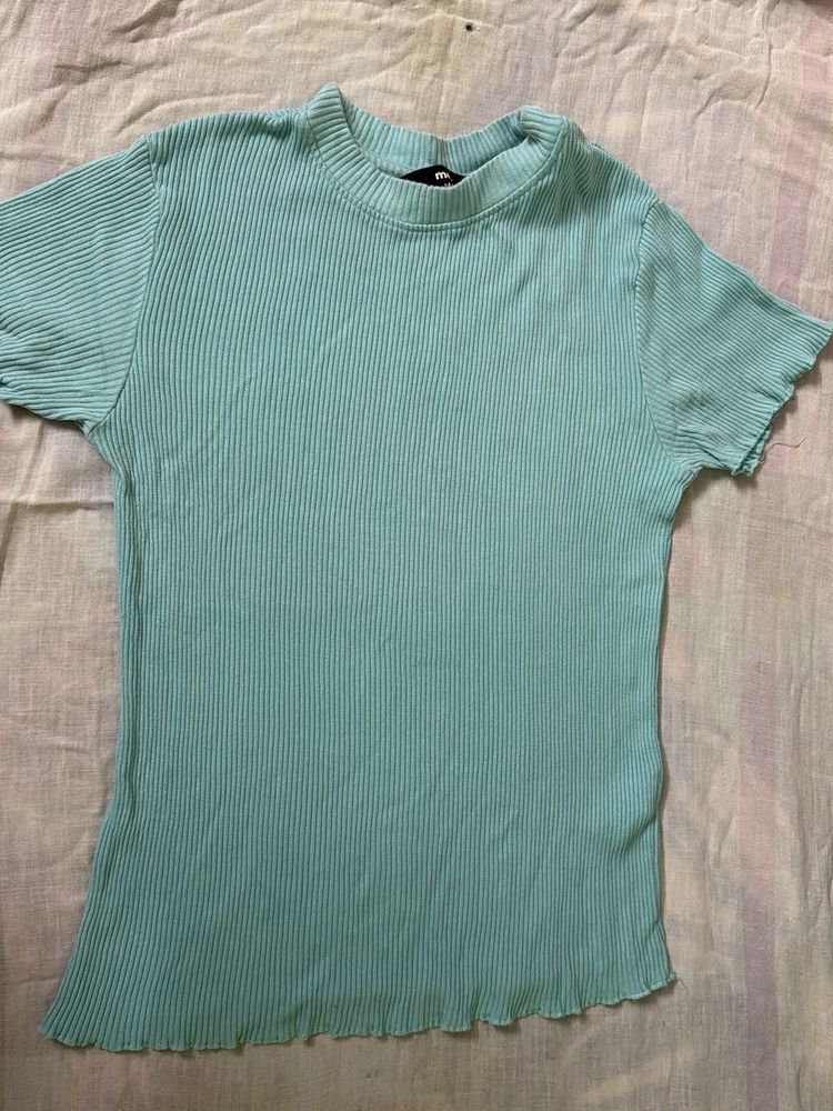 Mint Ribbed Short Sleeve Top