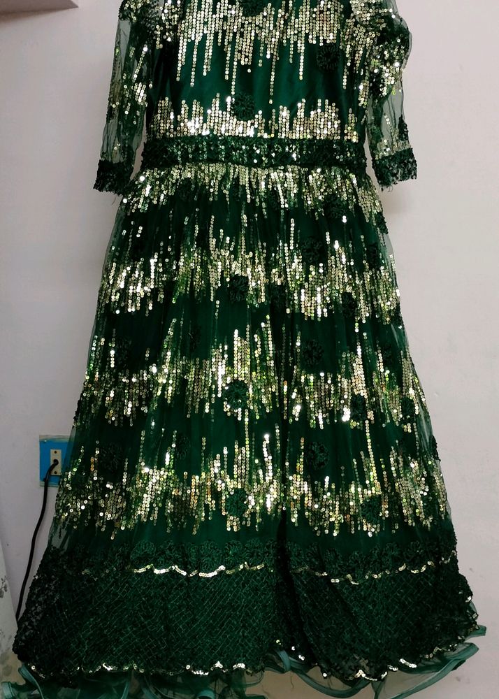 Green Colour Gown With Full Of Sequence Work