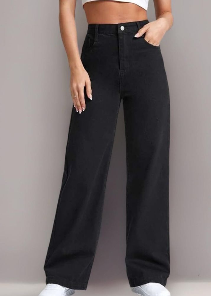 Wide Leg Black Denim Jeans