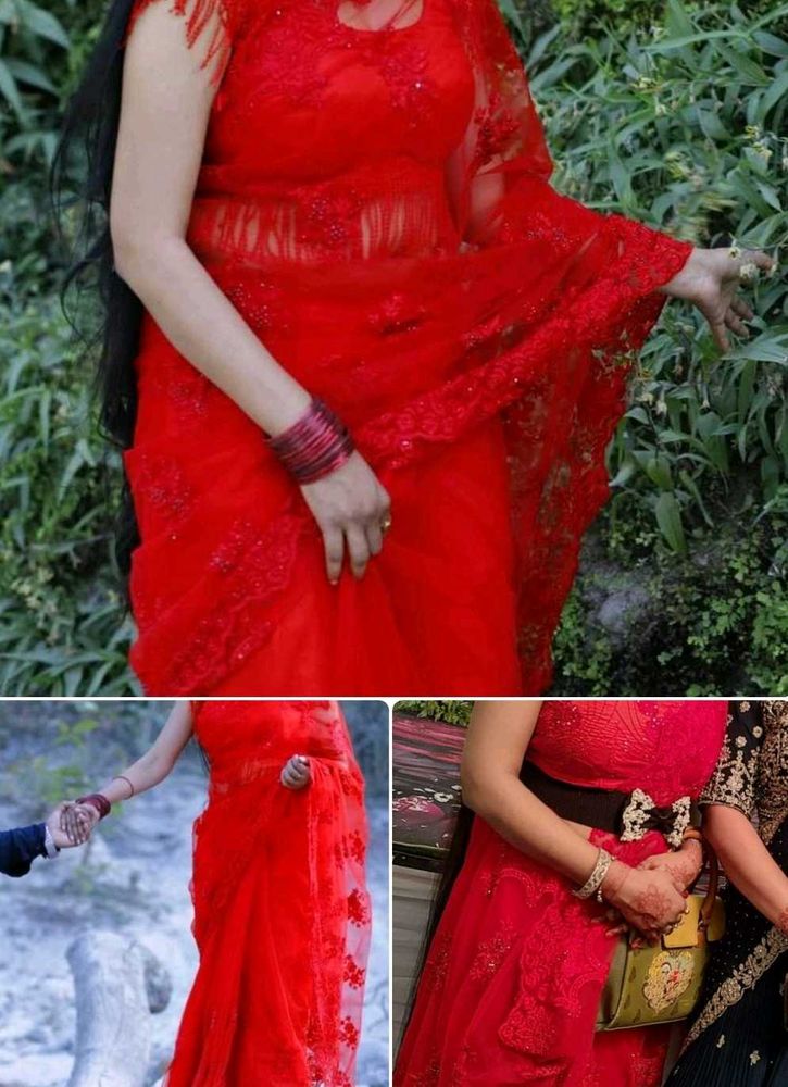Designer Red Saree