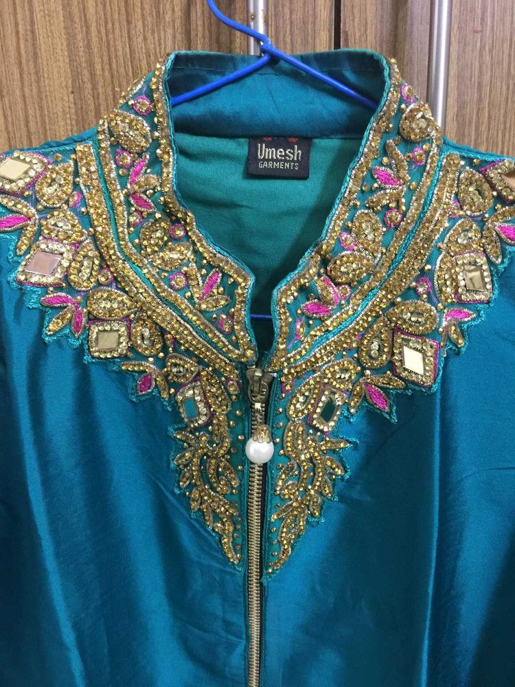 Sea Green Colour Part Wear Kurta And Chunni
