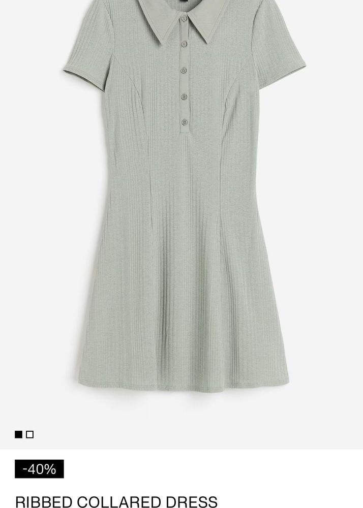 H&amp;M Sage Green Collared Skater Dress