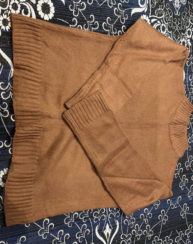 Brown Knit Turtleneck Sweater