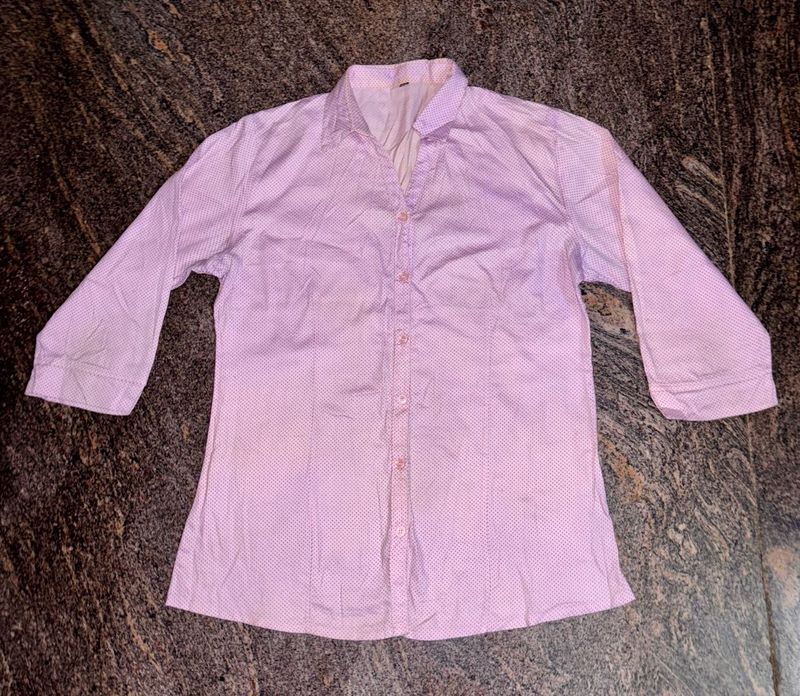 Pink Dotted Casual Shirt For Women