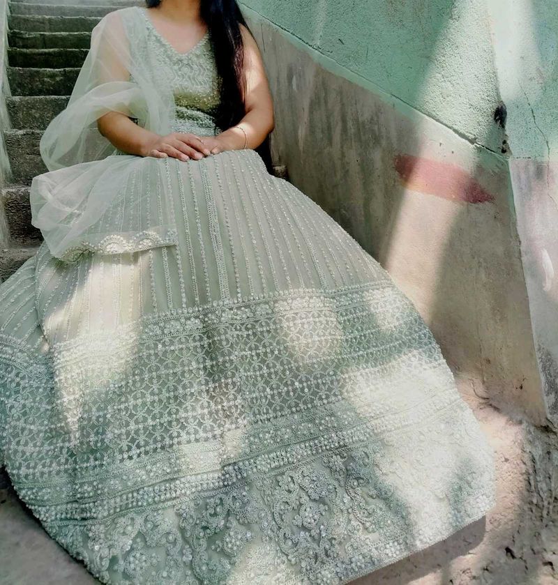 Elegant Mint Green Embellished Lehenga