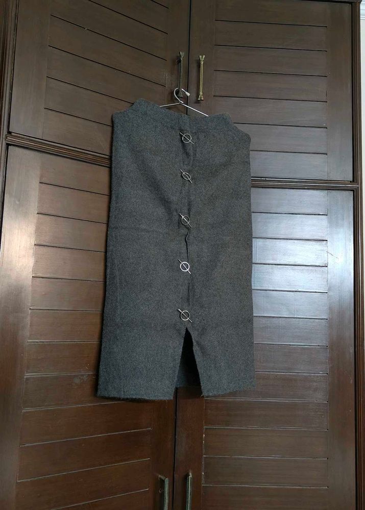 Women Grey Knitted Pencil Winter Skirt