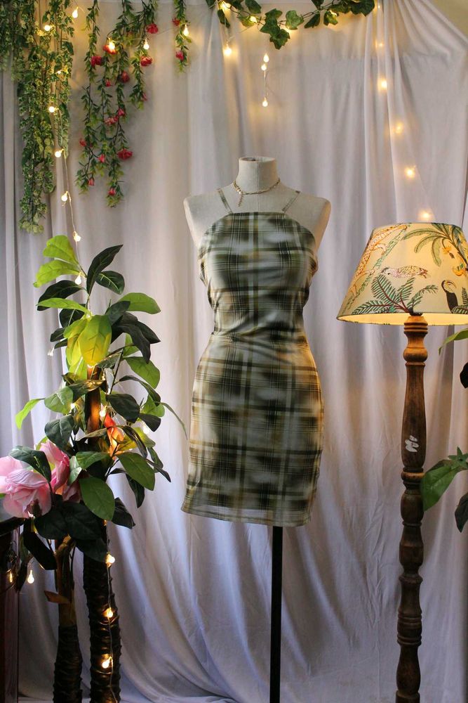 Green Plaid Mini Dress