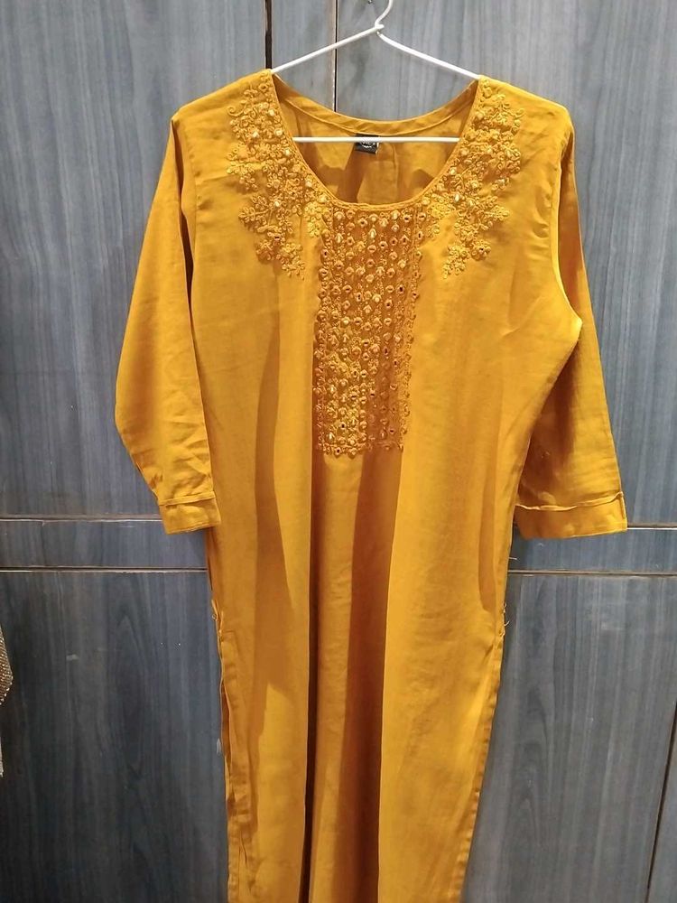 Mustard Kurta With Pant Set