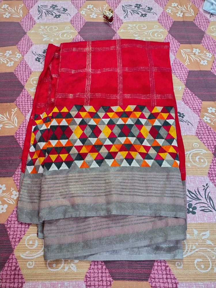 Red Geometric Saree