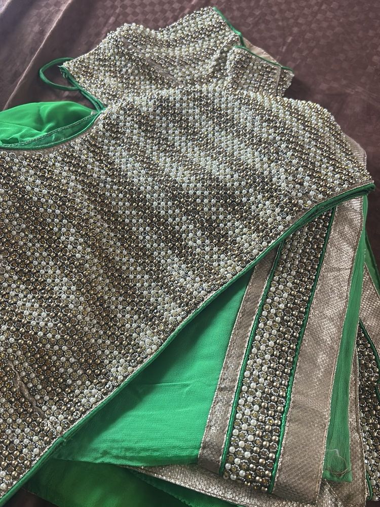 Gold Sequin Blouse Heavy Saree