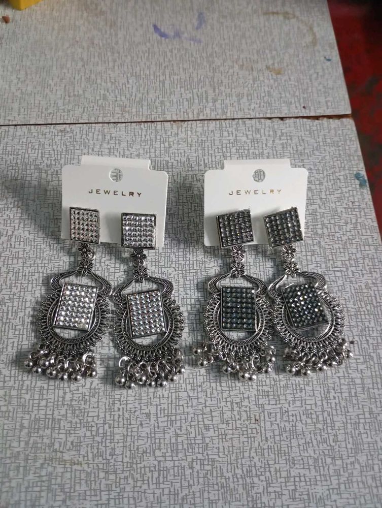 Stylish Silver white and black Jhumka Earrings