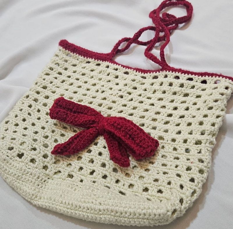 Crochet Tote Bag with Bow