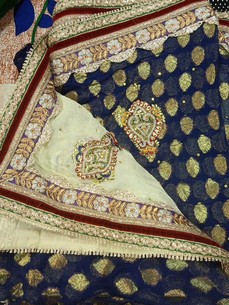 Off White Blue Heavy Saree Women